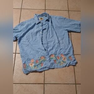 Pusser's West Indies Silk Blend Hawaiian Shirt Men's Large Floral Blue